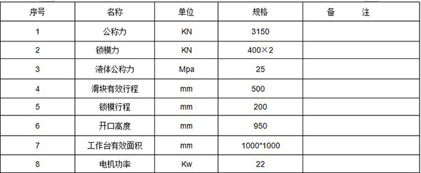 液壓機參數